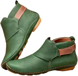 Women Vintage Ankle Boots Low Wedge Heel Booties Western Cowboy Short Boot Shoes PU Slip On Lug Sole Bootie