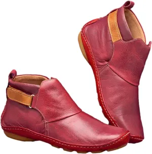 Women Vintage Ankle Boots Low Wedge Heel Booties Western Cowboy Short Boot Shoes PU Slip On Lug Sole Bootie