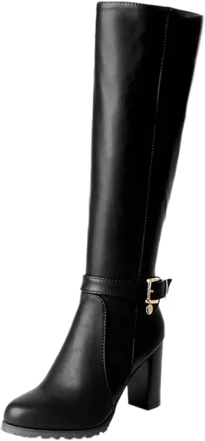 Womens Boots Fashion Buckle PU Leather Warm Boots for Women Thick Sole Heel Anti-slip Winter Boots for Women
