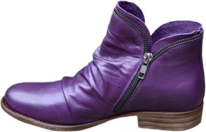 Womens Boots Fashion Side Zipper Solid Color Retro Boots for Women Chunky Heel Cozy Leather Casual Ankle Boots