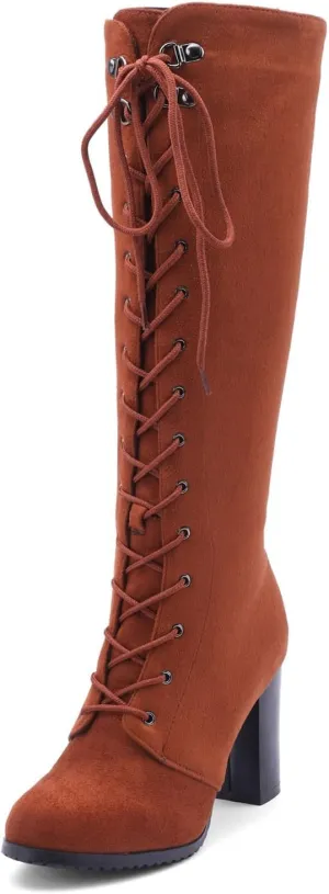 Womens Boots Winter Insulated Warm Lace Up Side Zipper Boots for Women Durable PU Leather Knee High Boots Women