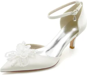 Women's Kitten mid Heeled Wedding Shoes for Bride Pointy Toe Glitter Bridal Shoes Dress Party Dressy Pumps