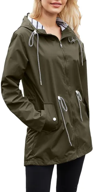 Women's Lightweight Hooded Waterproof Jacket Long Sleeve Oversized Outdoor Windbreaker Mid-Length Hooded Rain Coat