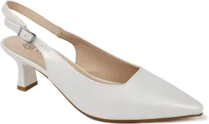 Women's Mid-Heel Pointed Toe Slingback Sandals Low Heel Bridal Wedding Guest Dress Prom Shoes White