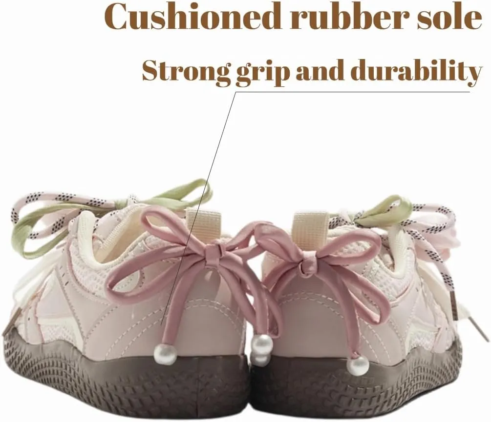 Women's Pink Y2K Lace Butterfly Sneakers Casual Chucky Platform Trainers Soft Sole Breathable Lace-Up Low Top White Shoes for Daily Wear