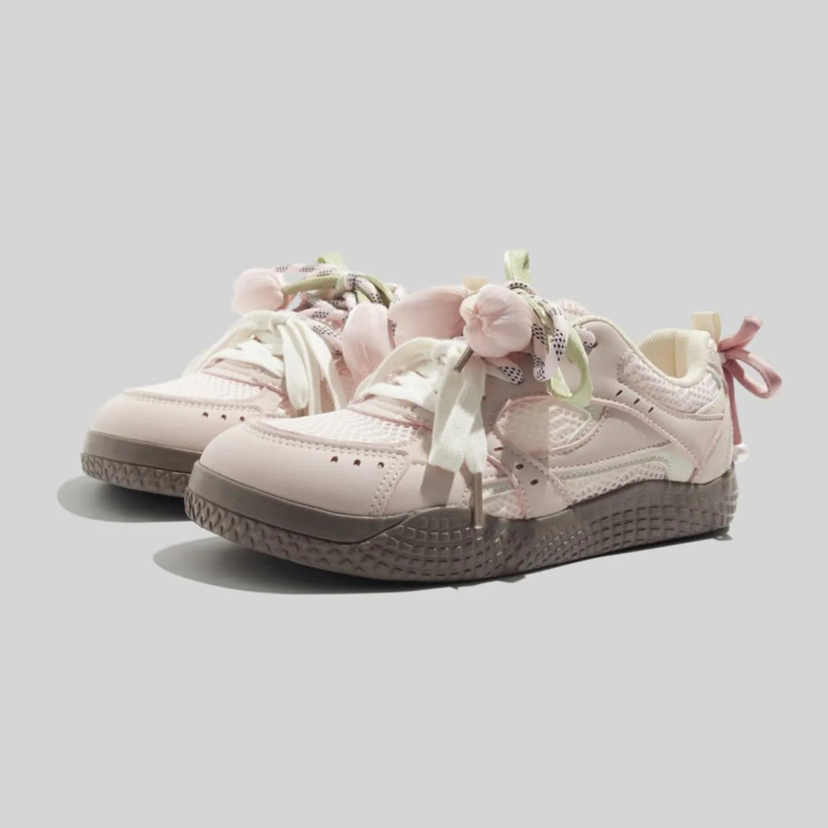 Women's Pink Y2K Lace Butterfly Sneakers Casual Chucky Platform Trainers Soft Sole Breathable Lace-Up Low Top White Shoes for Daily Wear