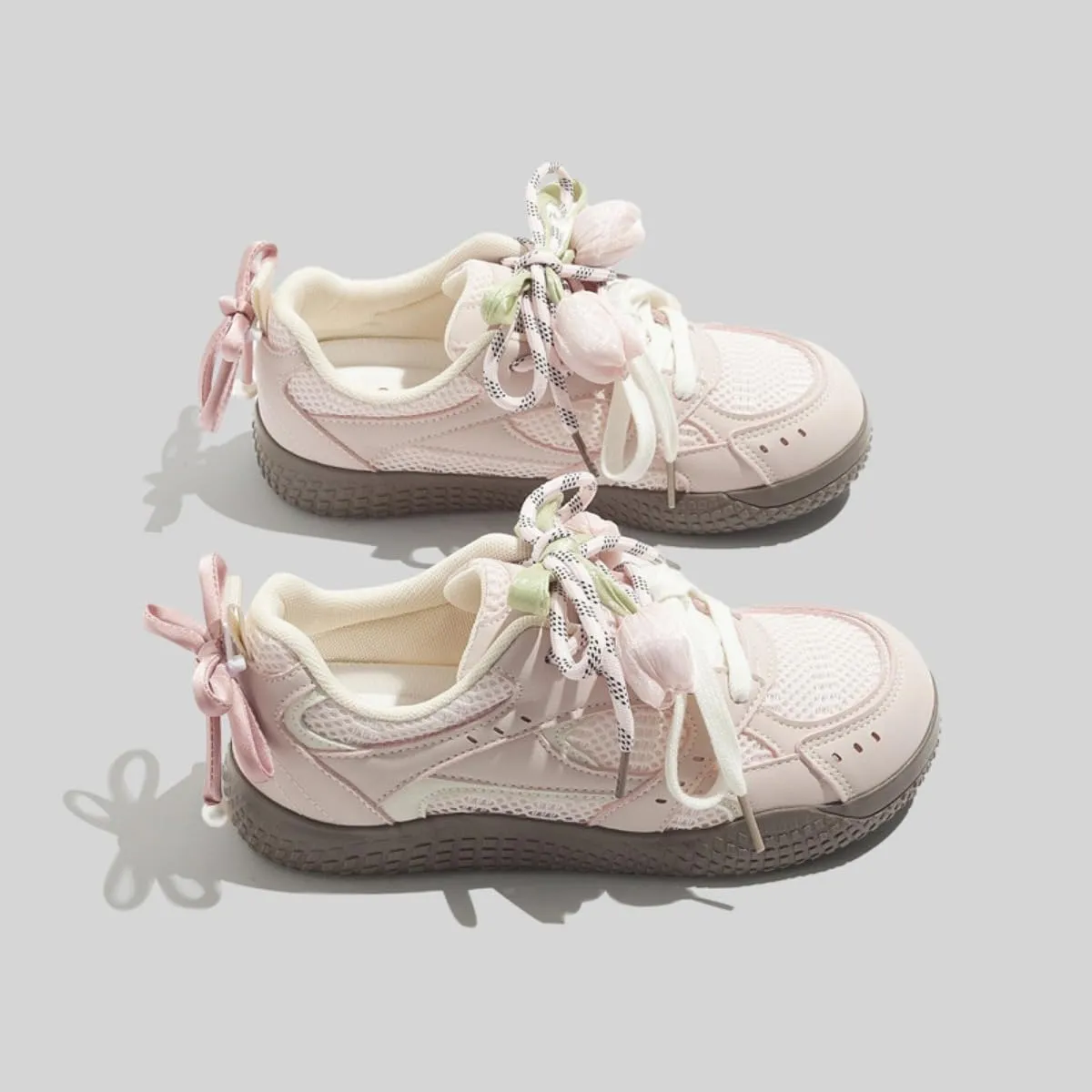 Women's Pink Y2K Lace Butterfly Sneakers Casual Chucky Platform Trainers Soft Sole Breathable Lace-Up Low Top White Shoes for Daily Wear