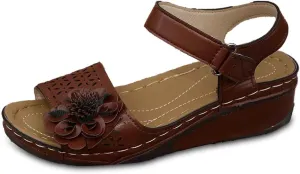 Women's Summer Sandals Open Toe Wedge Heel with Cut Out Details and Hook Loop Closure for Casual Outfits and