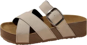 Women's Summer Slide Sandals Comfortable Thick Platform Casual Beach Vacation Wide Fit Flat Strappy Footwear