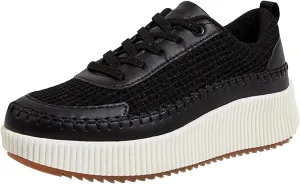 ZSpzx Women's Casual Platform Shoes Multicolour Black Lace Up Low Top Comfortable Breathable Walking Shoe Cushioned Footbed Jogging Tennis Sneaker Round Toe Cute Footwear for Daily Wear